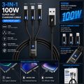 3 In 1 100W Transparent Pilot Lamp Super Fast Charging Cable Universal with Type C Usb Micro for Iphone Samsung Huawei Xiaomi 6A AND OTHER MOBILE