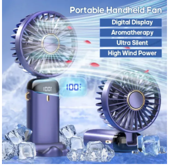 USB Handheld Mini Fan Foldable Portable Neck Hanging Fans 5 Speed Rechargeable Fan with Phone Stand and Display Screen